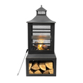 Deko Living 26 Inch Square Outdoor Steel Wood Burning Fireplace w/ Cooking Grill, Log Storage COB10507